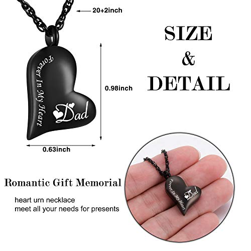 XIUDA Urn Necklace for Ashes Forever in My Heart Pendant Cremation Necklace Stainless Steel Ashes Jewelry for Dad Mom Papa Husband Wife - color: Black-Dad