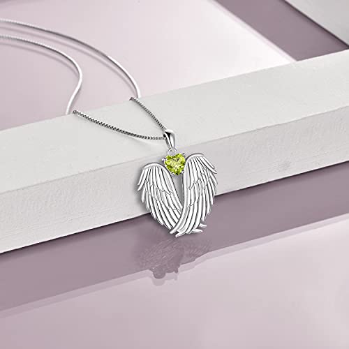 YFN Angel Wings Necklace 925 Sterling Silver Guardian Angel Wings Pendant Necklace Birthstone Necklace for Women Girls Christmas Jewelry Gifts - color: August wings