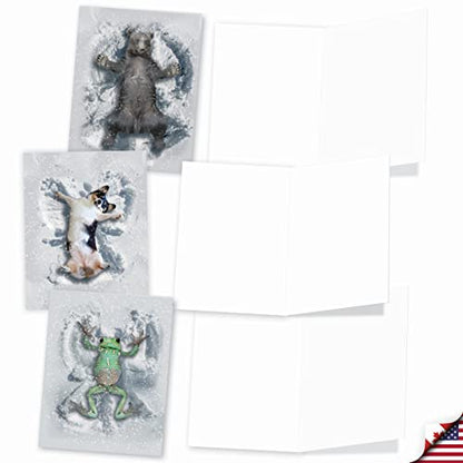 The Best Card Company 10 Blank Notecards w/Envelopes Box Set, 4 x 5.12 Inch, Wildlife Cards for Men and Women - Critter Snow Angels M4187OCB-B1x10-NB - style: Critter Snow Angels