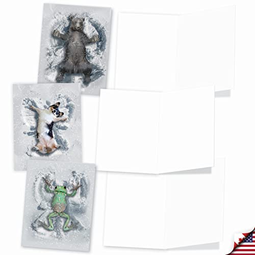The Best Card Company 10 Blank Notecards w/Envelopes Box Set, 4 x 5.12 Inch, Wildlife Cards for Men and Women - Critter Snow Angels M4187OCB-B1x10-NB - style: Critter Snow Angels