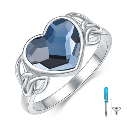 AOBOCO Celtic Knot Urn Ring for Women 925 Sterling Silver Heart Cremation Ring for Ashes Jewelry for Women