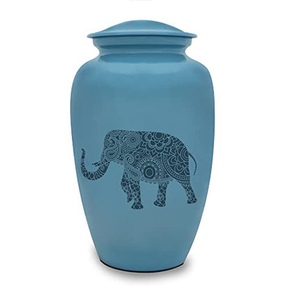 Indian Elephant Cremation Urn for Human Ashes - Handmade Cremation Urn - Adult Burial Urn - Blue Urn with Spiritual Design - Comes with Bag - color: Indian Elephant, size: 1 Large Urn