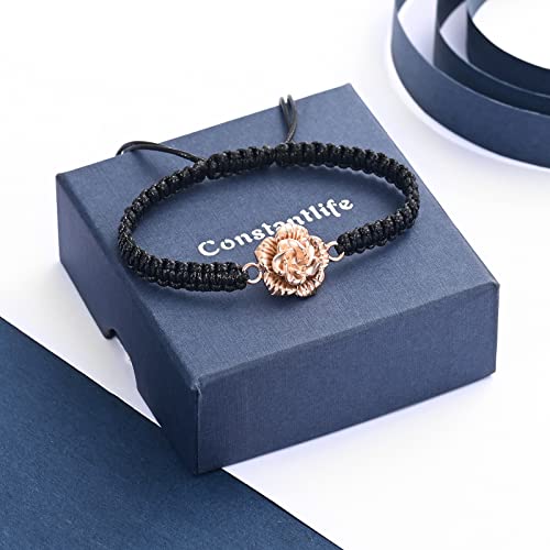 Rose Flower Ashes Bracelet Adjustable Braided Rope Cremation Jewelry | mini urn, stainless steel material, for women, waterproof sealed ring & lobster clasp keep ashes secure, with a filling tool - color: Rose Gold