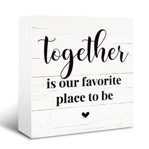 Rustic Home Decor, Inspirational Wood Signs, Wooden Box Sign Decorative, Family Room Decor, Table Shelf Decoration, Housewarming Gift, Together is Our Favorite Place to Be Sign, 5×5×1.2inches - color: Home13