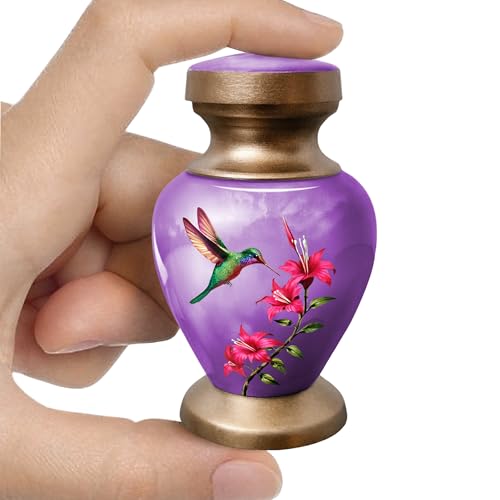 Purple Hummingbird Keepsake Urn for Human Ashes – Small Sharing Cremation Urn for a Man or Woman – Elegant Mini Memorial Token - color: Purple, size: Small Keepsake