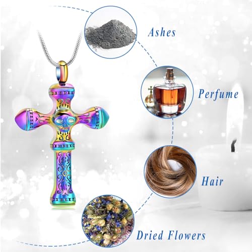 Skull Cross Cremation Jewelry Retro Skull Urn Necklaces for Ashe Stainless Steel Memorial locket Keepsakes Jewelry Human Ash Pendant Jewelry for Men Women - color: Rainbow