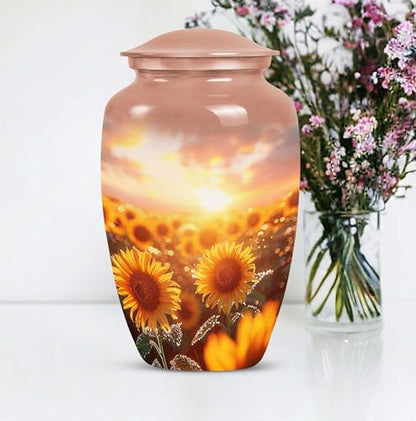 Sunflower Twilight - Large with Velvet Bag - Urn for Human Ashes for Adult Male & Female - Memorial for Human Remains Mom & Dad - Cremation Urn for Adult Men & Women - Funeral Decorative Urns