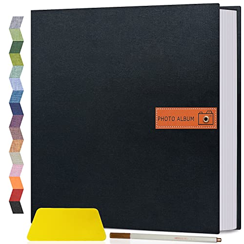 Popotop Large Photo Album Self Adhesive 4x6 5x7 8x10 Scrapbook Album DIY Picture Book,Gifts for Mom,Family Baby and Wedding,with Metal Pen and Plastic Board - color: Black, size: 11.5"x10.6"40pages