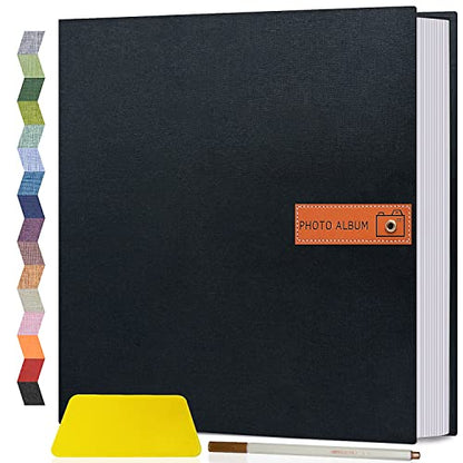 Popotop Large Photo Album Self Adhesive 4x6 5x7 8x10 Scrapbook Album DIY Picture Book,Gifts for Mom,Family Baby and Wedding,with Metal Pen and Plastic Board - color: Black, size: 11.5"x10.6"60pages