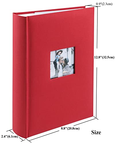 1DOT2 Photo Album for 4x6 Pictures with Writing Space, Red | Holds 402 Photos,Linen Cover with Front Window, Acid-free Inner Pages, Ideal for Marriage Children Travel Family - color: Red