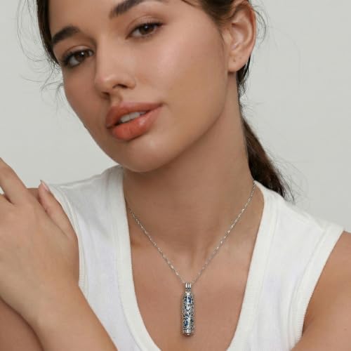Cylinder Urn Necklace Crystal Tree of Life Cremation Jewelry Pendant for Women Men Vial Cremation Ash Pendant Loved One Memorial Jewelry with Mini Keepsake Urn Ash - Always In My Heart - color: Silver-Blue-Always In My Heart