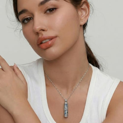 Cylinder Urn Necklace Crystal Tree of Life Cremation Jewelry Pendant for Women Men Vial Cremation Ash Pendant Loved One Memorial Jewelry with Mini Keepsake Urn Ash - Always In My Heart - color: Silver-Blue-Always In My Heart
