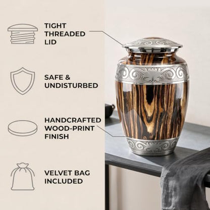 Urns for Human Ashes Adult Man – Cremation Urn for Ashes Adult Male, Large 200 Cu in Funeral Urn – Premium Memorial Urn to Lovingly Honor a Life & Legacy (Espresso Wood)