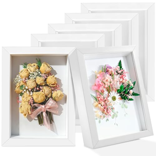 6 Pack 4 x 6 Inches Shadow Box Frame, Bulk Picture Frame Case | Small Wood Memory Display Case Boxes for Photos, Dried Flowers, DIY Craft, White