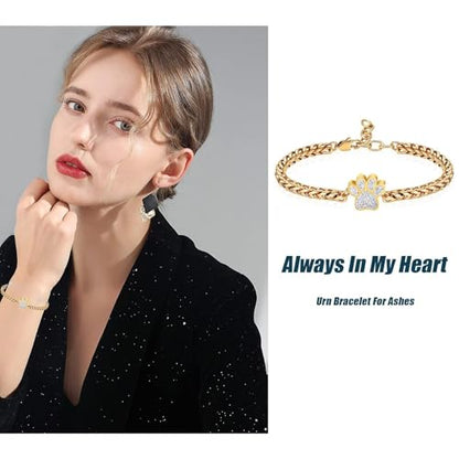zeqingjw Urn Bracelet for Pets Ashes Pet Cremation Jewelry Stainless Steel Paw Print Pet Memorial Bracelet Pet/Dog's/Cat's Ashes Keepsake for Women Men - color: Customize