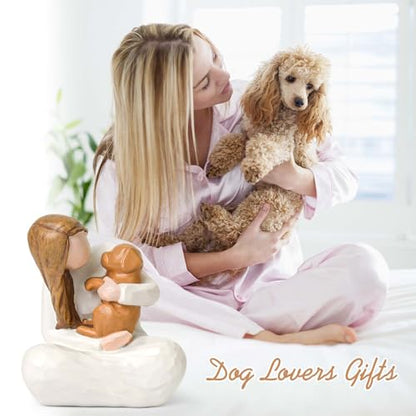 Pet Memorial Gifts for Loss of Dogs,Sculpted Hand-Painted Resin Dog Figure - style: Girl with golden retriever