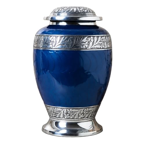 CLEENTABLE Cremation Urn for Human Ashes, Blue & Silver - color: Trypan Blue, size: Botanical Leaf - 6.5x10.5"