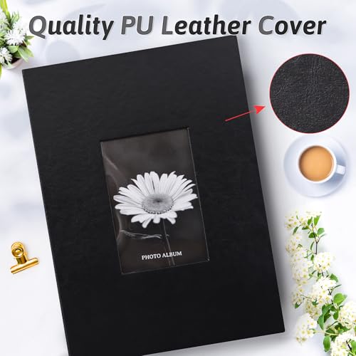 Popotop Photo Album 4x6 300 Photos with Writing Space, Leather Cover Album with Display Picture Window, Photo Book for Wedding Family Baby Gift - color: Classic Black, size: 300 Pockets