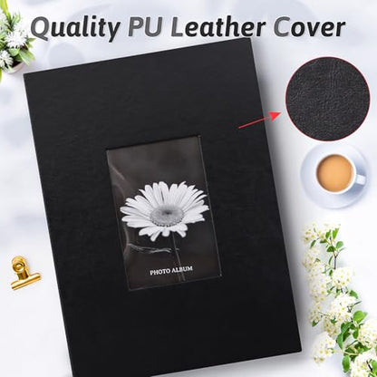 Popotop Photo Album 4x6 300 Photos with Writing Space, Leather Cover Album with Display Picture Window, Photo Book for Wedding Family Baby Gift - color: Classic Black, size: 300 Pockets