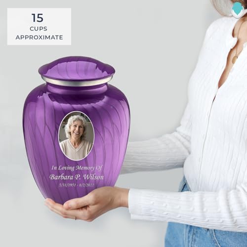 Geturns Embrace Adult Personalized Picture Cremation Urns for Human Ashes I Large Photo Pearl Purple Funeral Urn for Men and Women I 200 lbs - color: Pearl Purple