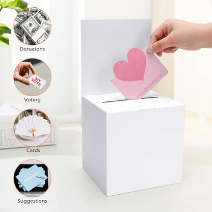 3 Pcs Cardboard Ballot Box, Cardboard Donation Suggestion Box with Slot | 5.9 x 5.9 x 11.8 Inch; White Glossy Raffle Boxes with Removable Header; For Fundraising Collecting Card Voting Contest