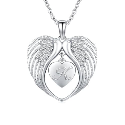 TUGHRA Memorial Necklace for Women Men, Angel Wings Heart Pendant 925 Sterling Silver A Piece of My Heart Is In Heaven Charm Necklace Sympathy Gift - style: 04-K