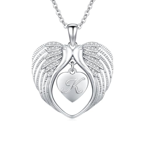 TUGHRA Memorial Necklace for Women Men, Angel Wings Heart Pendant 925 Sterling Silver A Piece of My Heart Is In Heaven Charm Necklace Sympathy Gift - style: 04-K