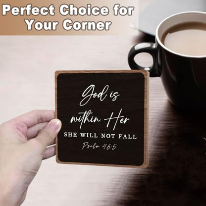 Bible Verses Rustic Plaque, Farmhouse Religion Decor for Office Shelf Home | Christian Inspirational Gift for Women Men Friends Family, Farm House Entryway Tv Stand Fireplace Coffee Table Decoration - style: God within her