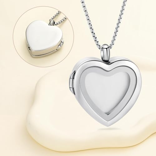 zeqingjw Glass Cremation Jewelry - Round Heart Memorial Urn Necklace for Ashes of Loved One - Stainless Steel Human Pet Dog Cat Keepsake Urn Pendant - color: Heart-Customize-B
