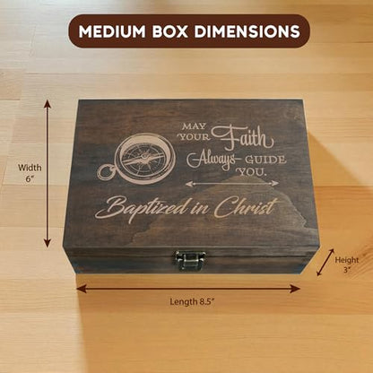 Baptism Memory Box, Engraved Christening Gift for Boys & Girls, Medium | Holds baptism photos, certificate, candle, rosary & Bible. Gift boxed; medium dark walnut box, 8.5 x 6 x 3 in. - size: Medium, style: Baptism