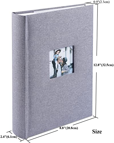 1DOT2 Photo Album for 4x6 Pictures with Writing Space, Grey | Holds 402 Photos,Linen Cover with Front Window, Acid-free Inner Pages, Ideal for Marriage Children Travel Family - color: Grey