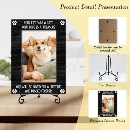 Dog Memorial Picture Frame Pet Memorial Frame, 4x6 Wooden Frame with Stand, Sympathy Gifts Pet Memorial Gifts For Loss Of Pet, Home Office Desk Shelf Decorations -50 - style: Pet Memorial