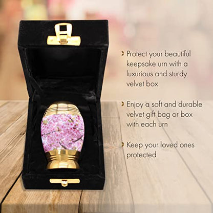 Cherry Blossom Keepsake Urns for Human Ashes with Velvet Gift Box for Cremation Keepsakes for Ashes - Small Cremation Urn and Small Keepsake Urn Set of 4 - color: Cherry Blossom