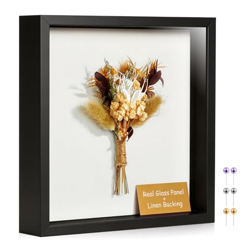 10x10 Shadow Box Frame with Ultra-Clear Glass & Soft Linen Back - color: Black+high Definition Panel + Shatter-proof Packaging, size: 10x10