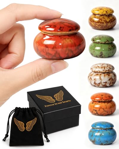 CHONOVO Small Ceramic Keepsake Urn, 1.6'' with Velvet Bag and Box - color: Red