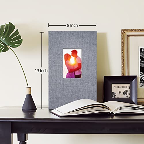 potricher Linen Photo Album for 4x6 Inch Photos, 300 Pockets, Grey | Linen Cover, Small Capacity 4x6 Picture Albums with Horizontal Pockets, 4x6 Photo Book for Family, Wedding, Baby, Anniversary - color: Grey