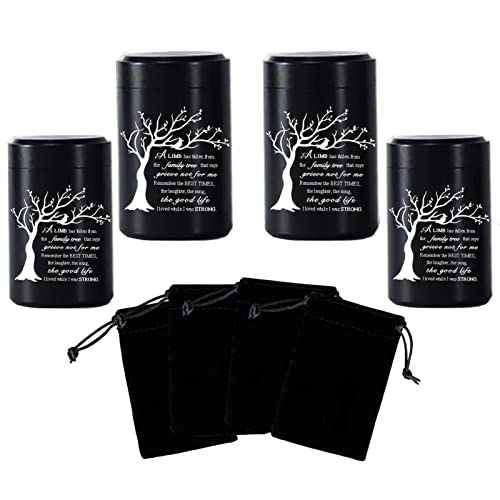 2.7 inch Small Urns for Ashes - Set of 4, Aluminium Mini Urns, Cremation Urns for Human Ashes, Ashes Holder, Small Keepsake urns-A Limb has Fallen from the Family Tree, Black - size: Tree-Black