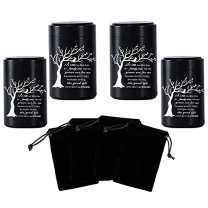 2.7 inch Small Urns for Ashes - Set of 4, Aluminium Mini Urns, Cremation Urns for Human Ashes, Ashes Holder, Small Keepsake urns-A Limb has Fallen from the Family Tree, Black - size: Tree-Black