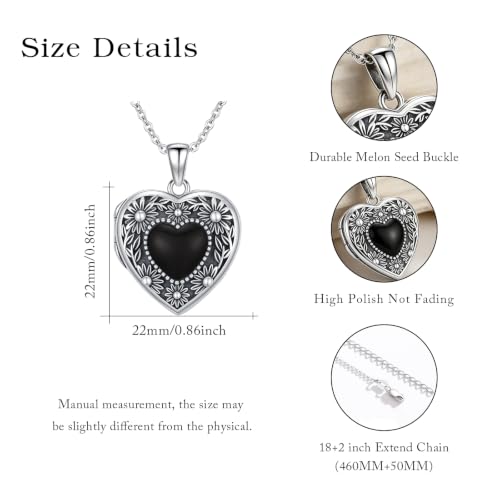 Locket Necklace for Women 925 Sterling Silver Celtic Locket Pendant Necklace Moonstone/Turquoise/Black Agate Heart Shaped Locket Necklace Jewelry Gifts for Women - style: Black Onyx Locket 1