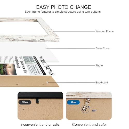 Hongkee 11x12 Newspaper Frame (2 Pack, Distressed White), Real Glass Cover - color: Distressed White, size: 11x22 in without mat