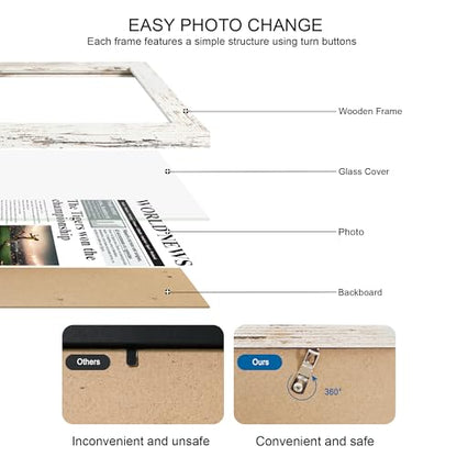 Hongkee 11x12 Newspaper Frame (2 Pack, Distressed White), Real Glass Cover - color: Distressed White, size: 11x22 in without mat