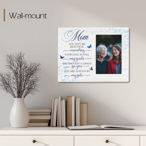 Loss of Mom Memorial Wooden Picture Frame, Always By My Side Sympathy Gifts for Loss of Mother, Fits 4x6 Photo Frame - color: Blue-mom