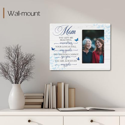Loss of Mom Memorial Wooden Picture Frame, Always By My Side Sympathy Gifts for Loss of Mother, Fits 4x6 Photo Frame - color: Blue-mom