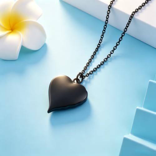 Heart Cremation Urn Necklace Human Ashes Jewelry for Women Men Engraved Your Wings were Ready but My Heart was Not Angel Wings Memorial Pendant Necklace Gift for Family Members - color: Black