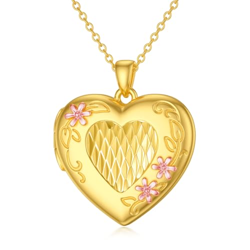 SOULMEET Sunflower/Rose/Daisy Heart Locket Necklace That Holds Pictures Keep Someone Near to You Sterling Silver/Gold Personalized Photo Locket Gift - style: E2-Gold diasy locket+photo+text