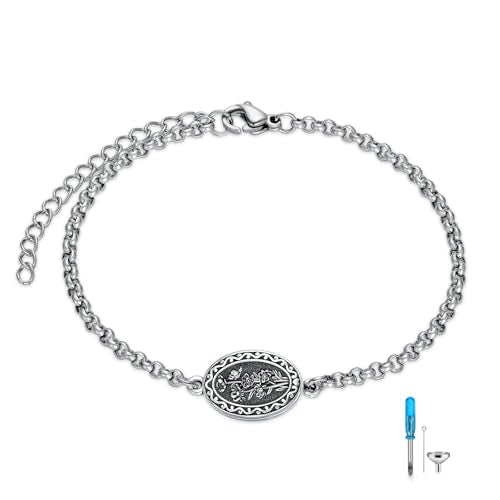 Birth Flower Urn Bracelet for Ashes for Women 925 Sterling Silver Cremation Bracelet Memorial Keepsake Jewelry for Human Ashes - style: 10-October-Marigold