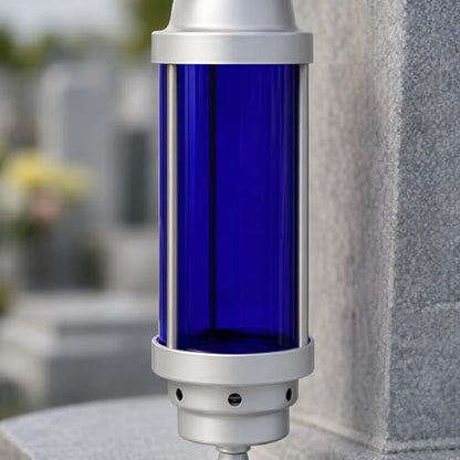 Silver Blue Cemetery Candle Holder for Grave, Cross Memorial Lantern, Cemetery Grave Decoration for Grave Markers