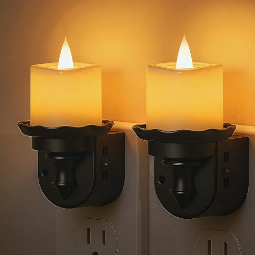 L LOHAS LED Flameless Candle Night Light, Flicker Night Lights Plug in - color: Charcoal-Amber