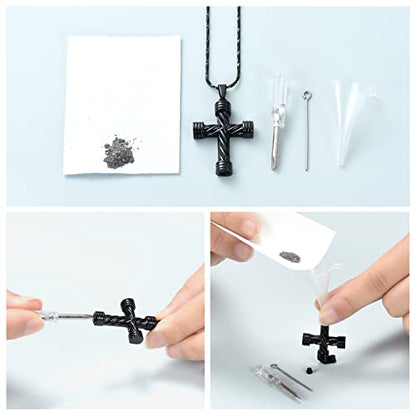 Imrsanl Cremation Jewelry for Ashes Cross Memorial Urn Necklace Pendant Keepsake Religious Cross Ashes Jewelry - color: 2pcs-Silver/Black