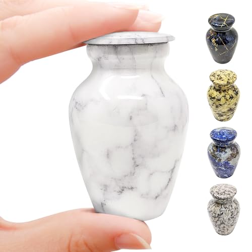 Small Keepsake Urn for Human Ashes 3 Inch – Elegant Marble Finish – Mini Cremation Urn for Sharing – Aluminum Memorial with Secure Lid, Velvet Bag and Funnel Included - White Marble Finish - color: 1 Carrara White